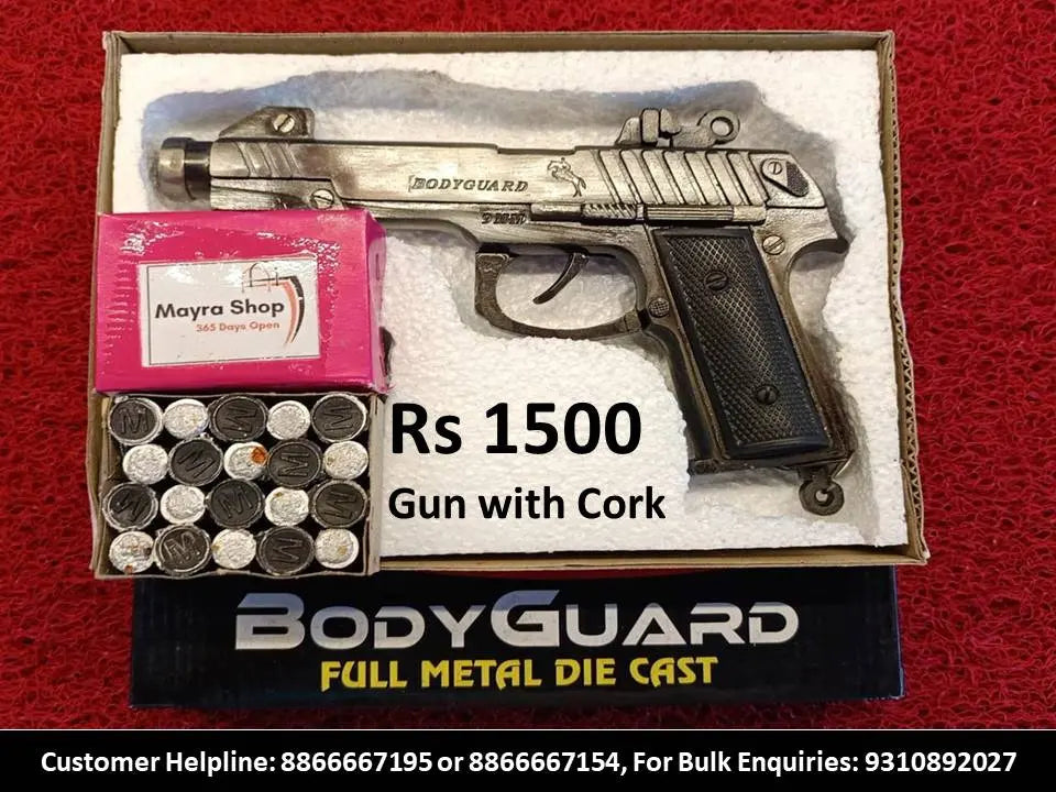 Diwali Sound Gun | Body Guard 9mm Metal Pistol Toy Gun | Free Cork Box (20pc) Mayra Shop 365