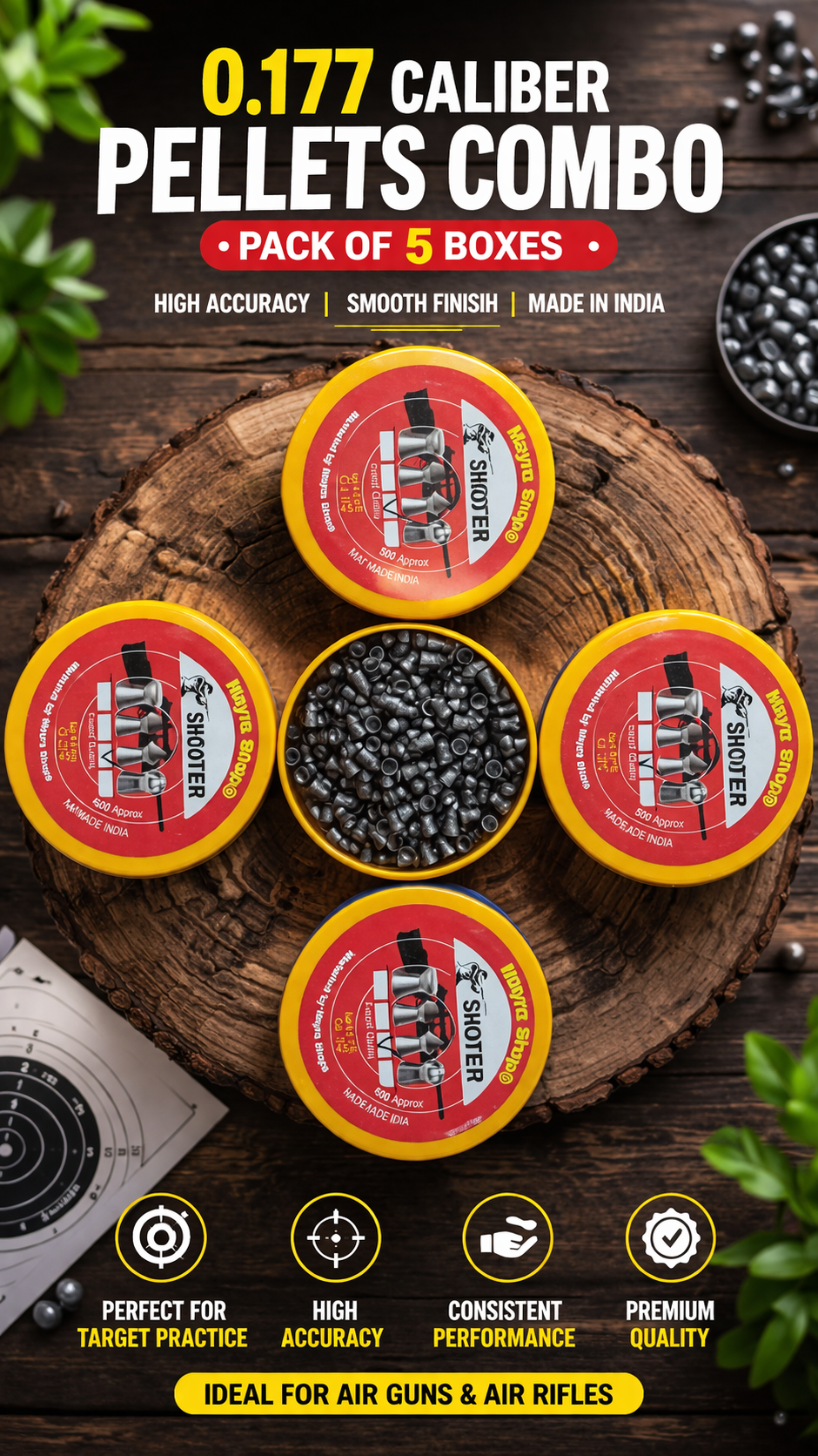 0.177 caliber air gun pellets combo pack 5 boxes shooter pellets India