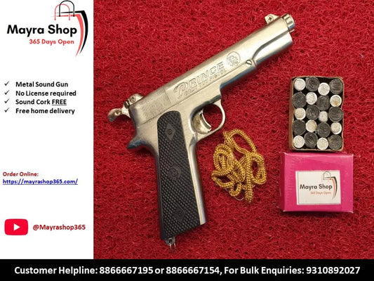 World War Sound Gun - Silver Metal Pistol with triple power cork box Mayra Shop®