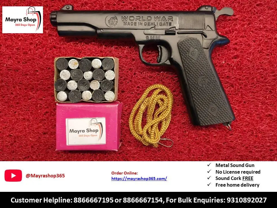 World War Sound Gun - New Black Metal Pistol with triple power cork box