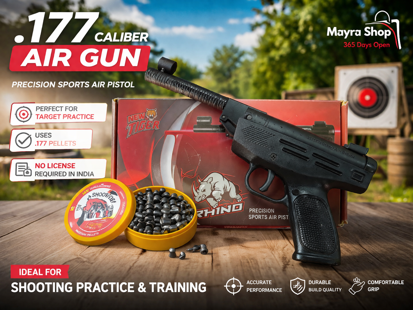 .177 caliber air gun pistol for target shooting practice with pellets