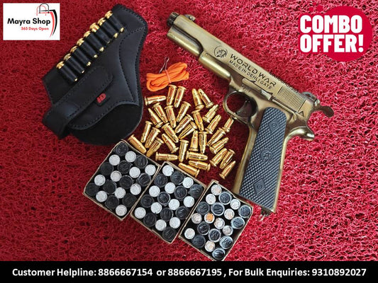 New worldwar Sound Gun combo - Brass metal color with five power cork box and premium cover with dummy bullets Mayra Shop®air gun mayrashop365