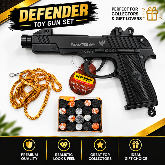 Black Defender 009 toy gun set with cap rounds and accessories from Mayra Shop