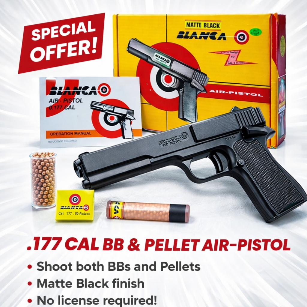 Bianca .177 caliber BB and pellet air pistol matte black with pellets and BBs for target shooting
