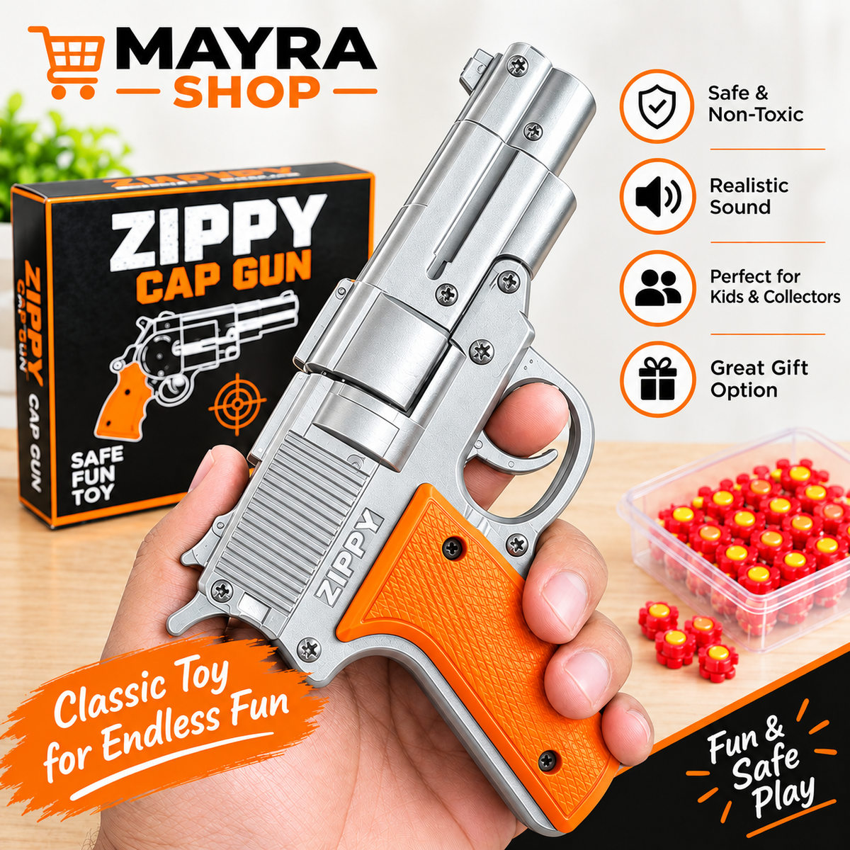 New Zippy Eagle Gun Silver Toy Classic – Loud Sound Kids Toy Gun | Safe & Fun Play Mayra Shop®air gun mayrashop365