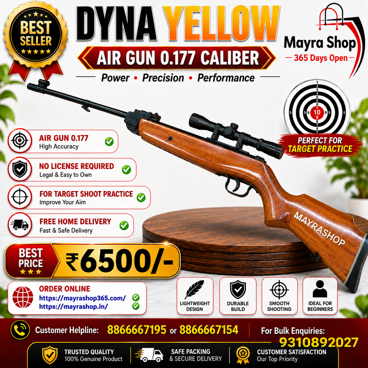 Dyna Air Rifle with Free Scope | Long Range Loud Sound | For Air Rifle Shooting Mayra Shop 365air gun mayrashop365