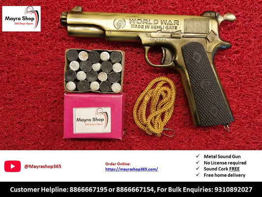 World War Sound Gun - Brass Metal Pistol with triple power cork box
