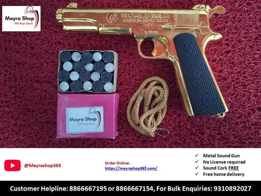 World War Sound Gun - New Golden Metal Pistol with triple power cork box - Feels like real gun