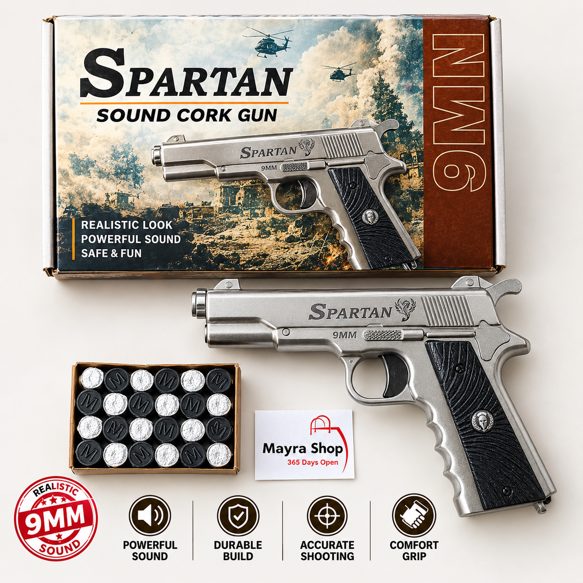Spartan Sound Gun Silver – Spartan Pistol Toy Gun with Sound Caps - Gen Z Toy Gun Mayra Shop 365air gun mayrashop365