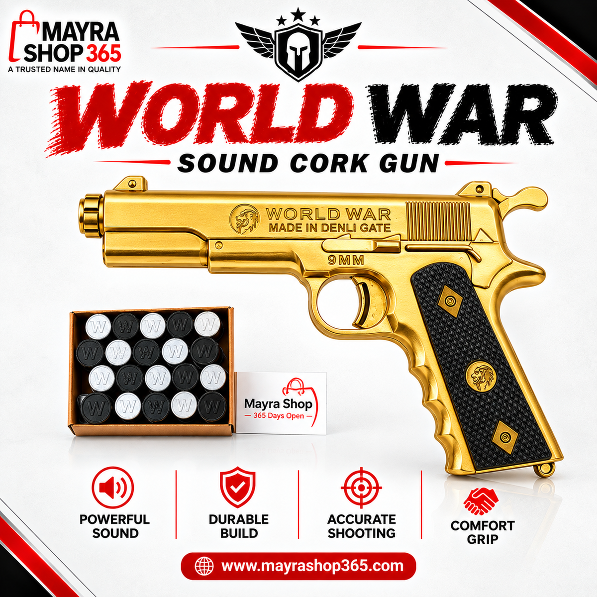 World war Sound Gun with cork golden 