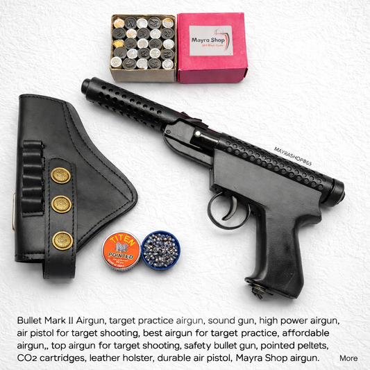 Bullet Mark II Airgun Combo Kit with pellets and CO2
High power air pistol for target practice India
Airgun combo kit with holster and pellets