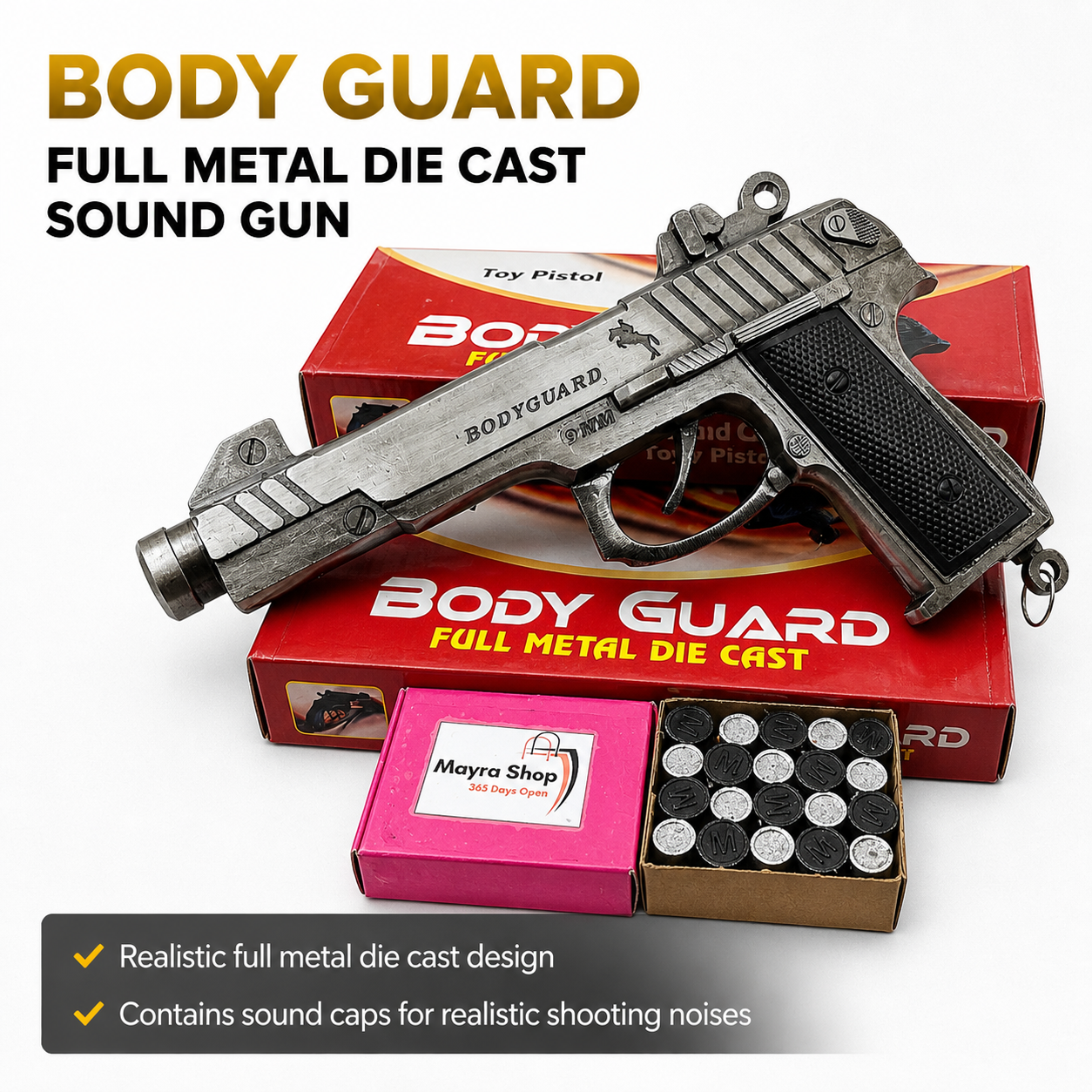 Body Guard Metal Sound Gun Toy with Caps for Kids – Mayra Shop 365