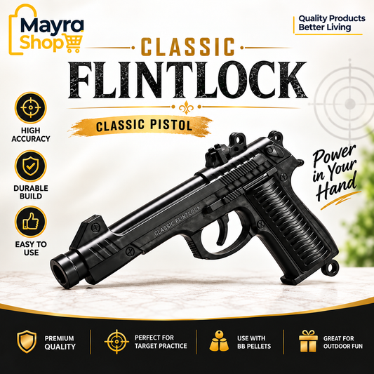 Classic flintlock sound gun toy in black for imaginative role play