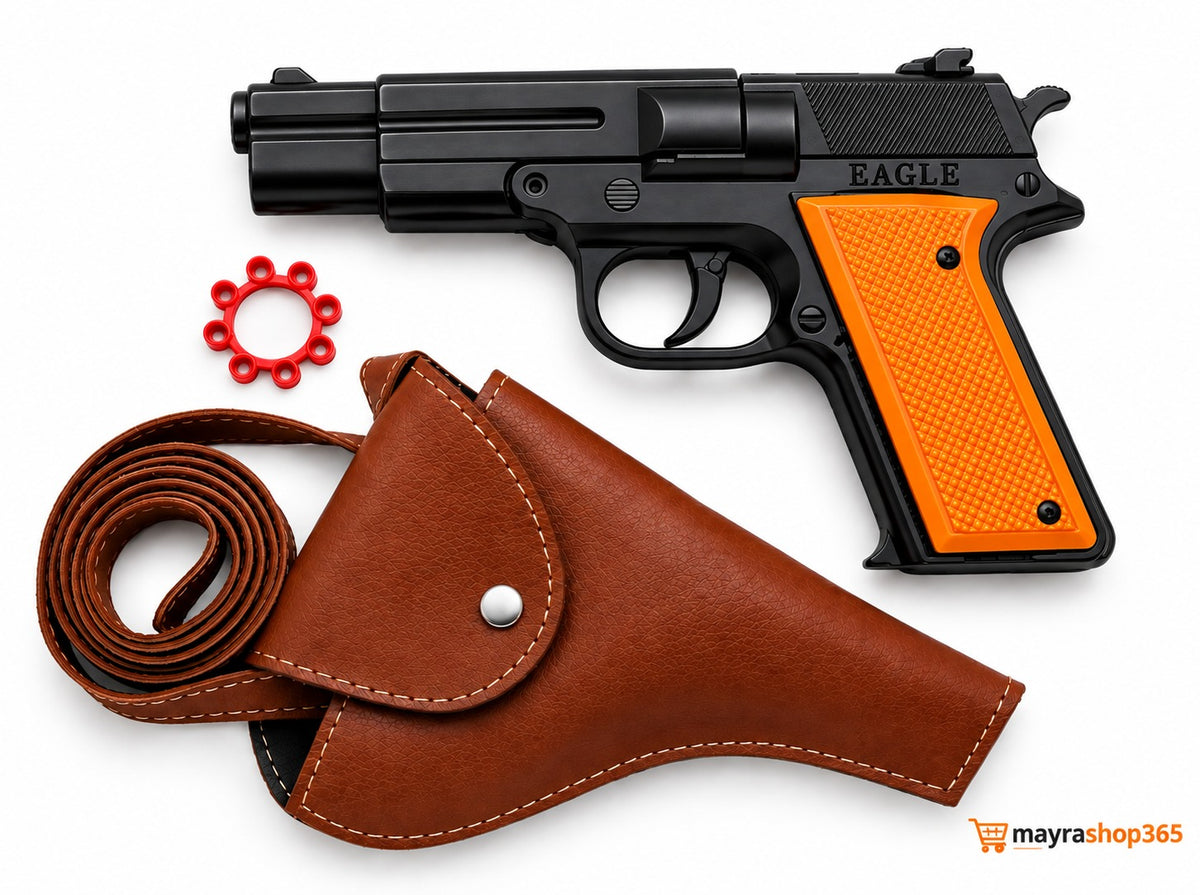 EAGLE ZIPPY cap gun toy in black and silver with Mayra Shop packaging