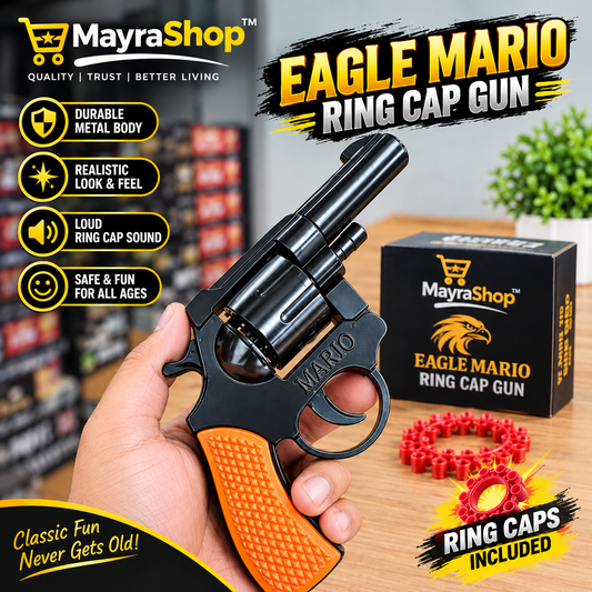 Eagle Mario Ring Cap Gun with durable metal body, black finish and orange grip by MayraShop365