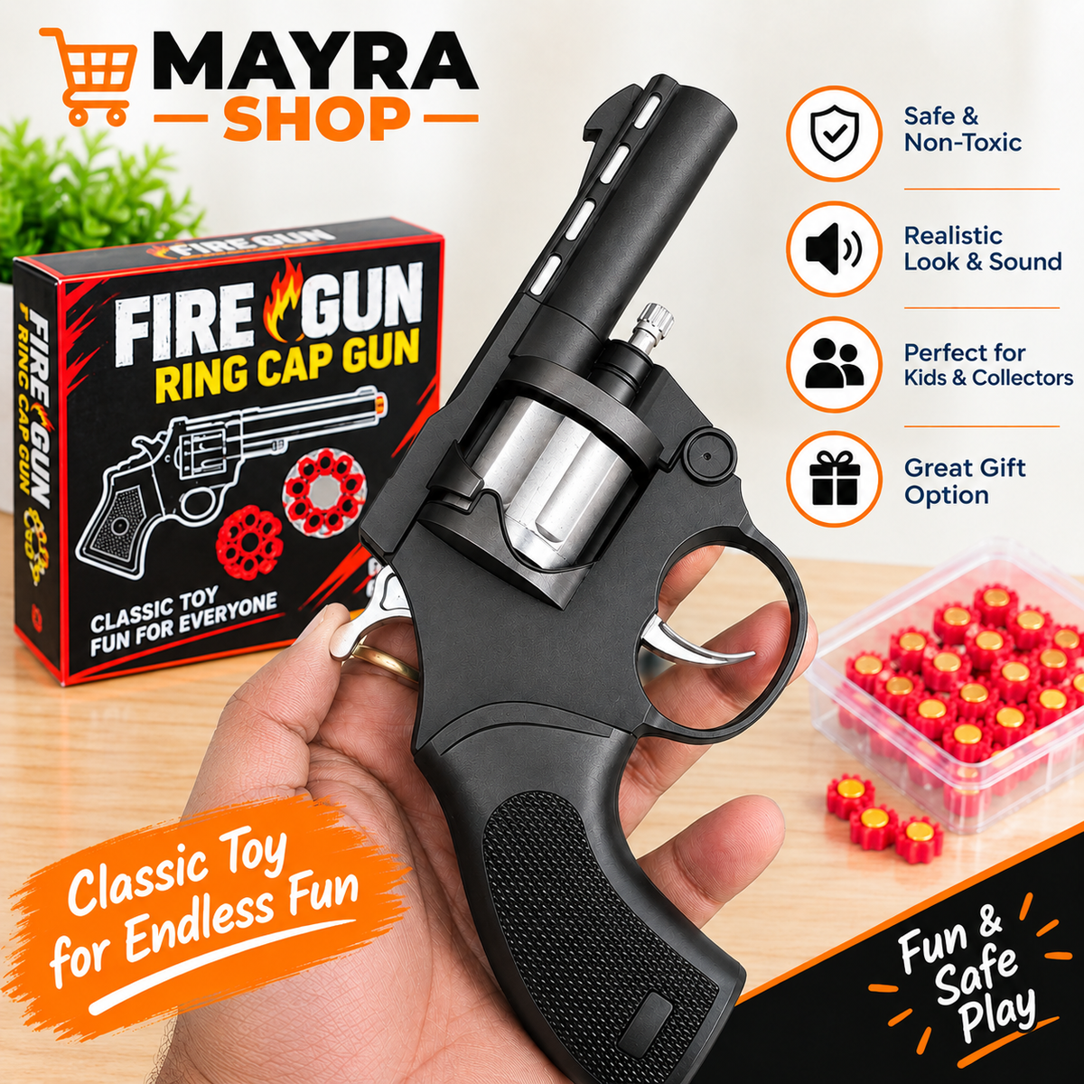 Fire Gun ring cap toy revolver with ring caps and packaging by Mayra Shop 365