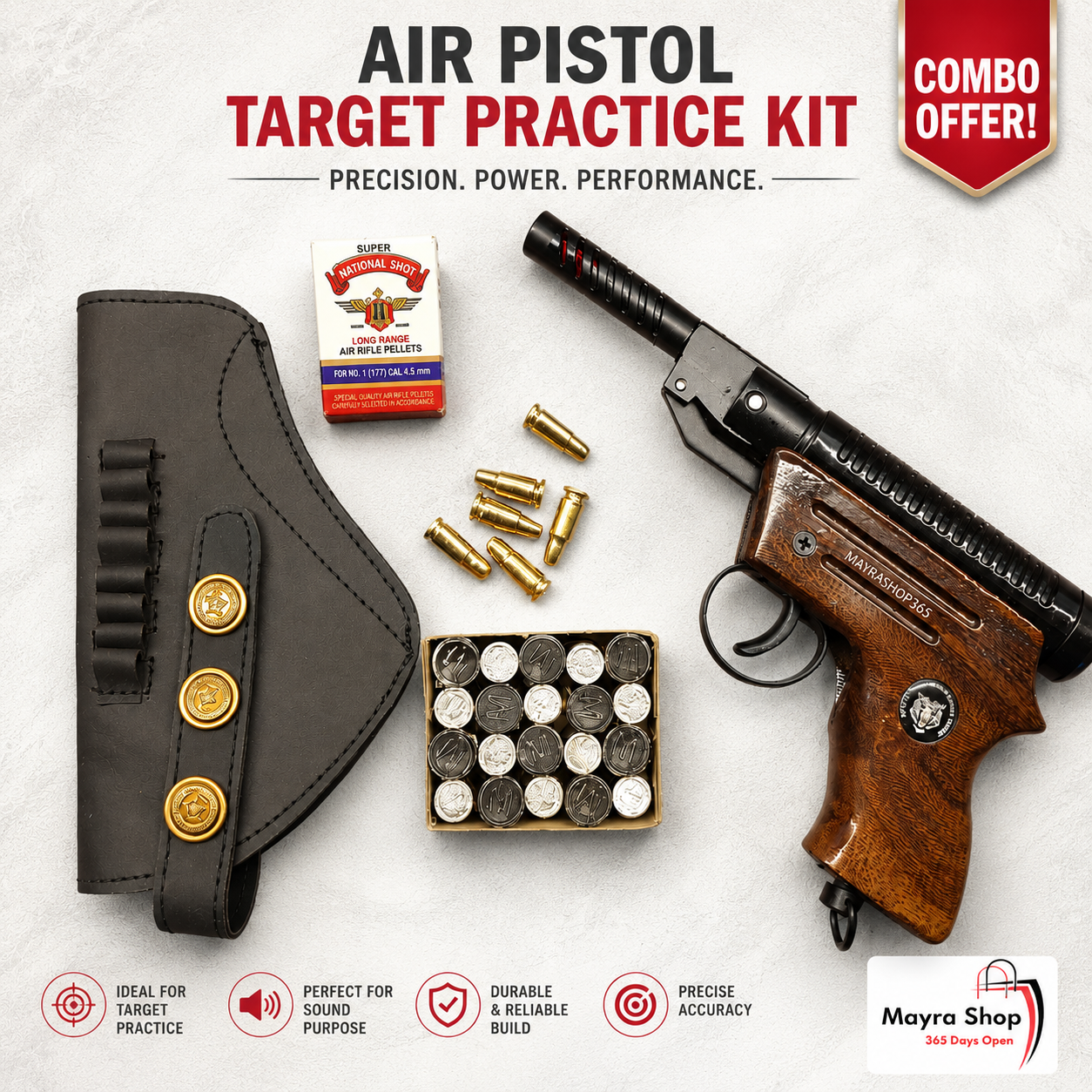 Hawk Air Gun Combo Kit with Holster, 4.5mm Pellets and Metal Dummy Bullets for Target Practice – MayraShop365