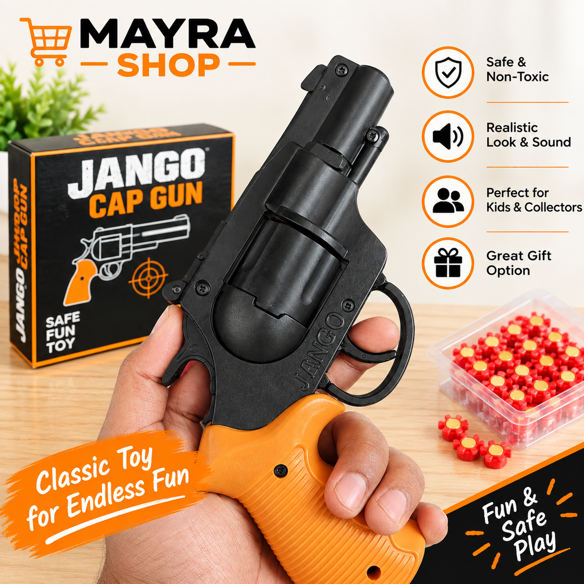 Jango Ring Cap Gun toy with ring caps and product box