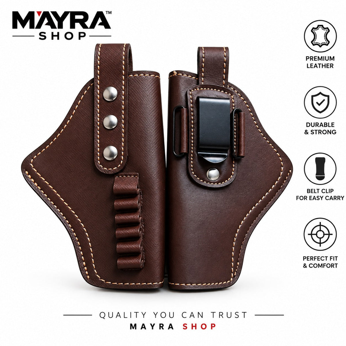 Brown leather gun holster with belt clip
