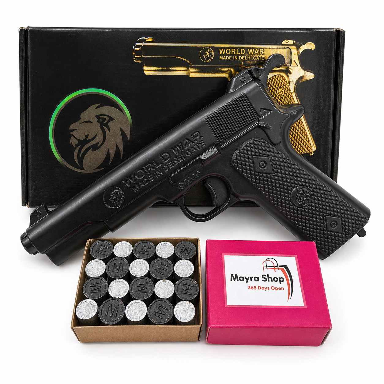 World War Metal Sound Gun 9MM Toy Pistol with Bullets | Full Metal Bodyguard Style Gun | MyraShop365 India Mayra Shop®air gun mayrashop365