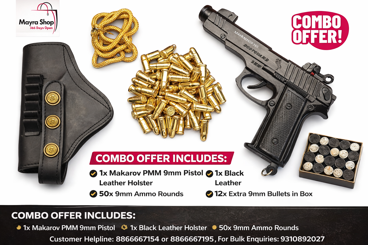 Bodyguard gun combo with metal bullets cork and holster cover India
