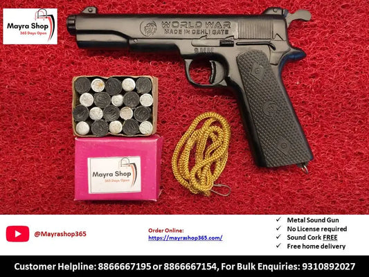 World War Sound Gun - New Black Metal Pistol with triple power cork box Mayra Shop®
