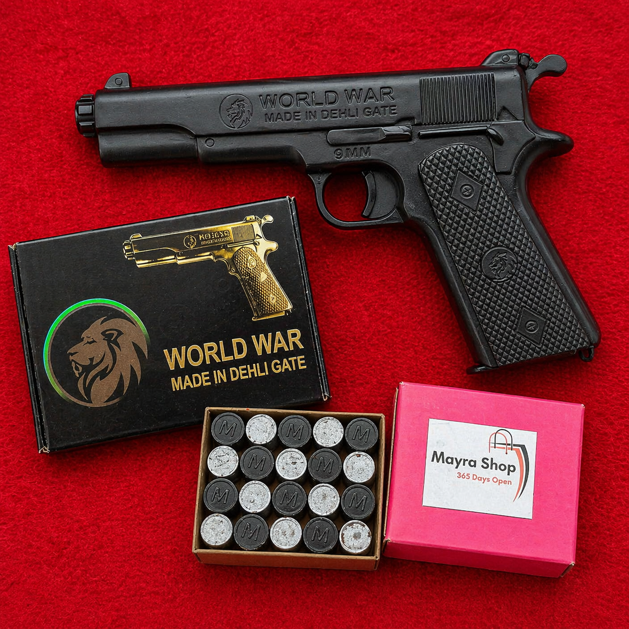 World War 9MM metal sound gun toy pistol with bullets India